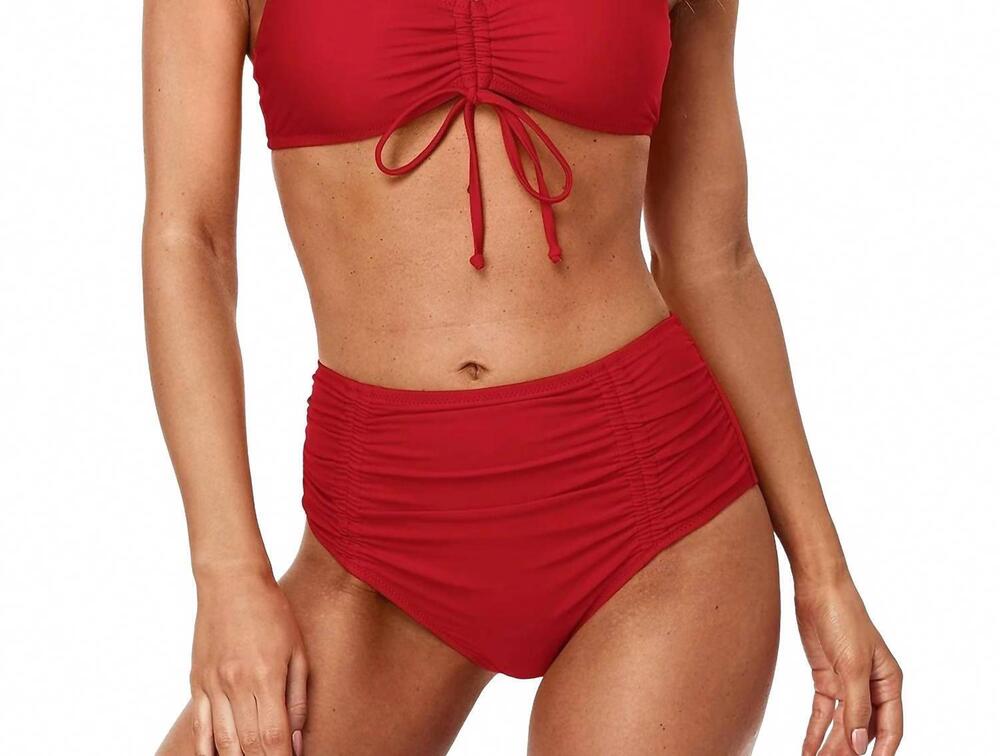 NEW CHARMO high waisted ruched bikini in red